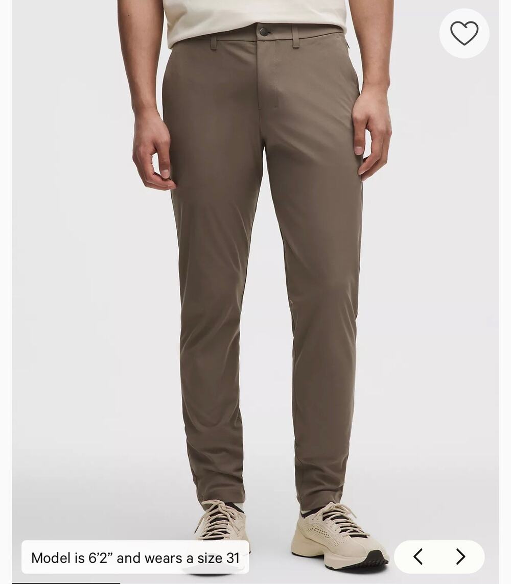 Lululemon mens ABC Classic fit Trouser Warpstreme size 33 in Nomad Tapered